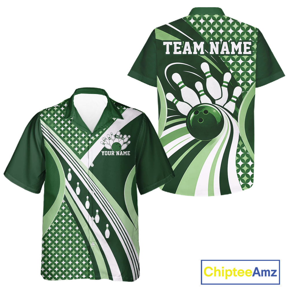 Custom Green Classic Retro Matching Bowling Team League Shirt, Bowling Men And Women Button Up Shirt IPHW12365
