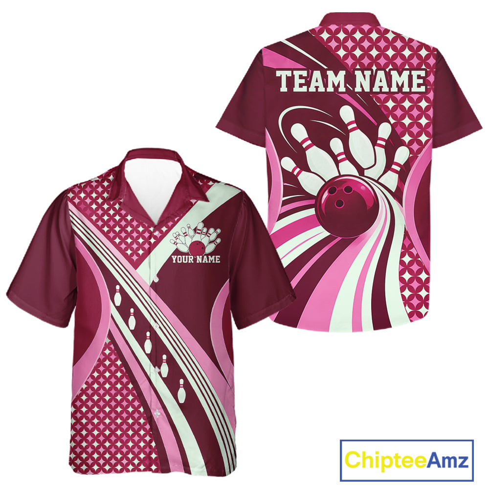 Custom Pink Classic Retro Matching Bowling Team League Shirt, Bowling Men And Women Button Up Shirt IPHW12367