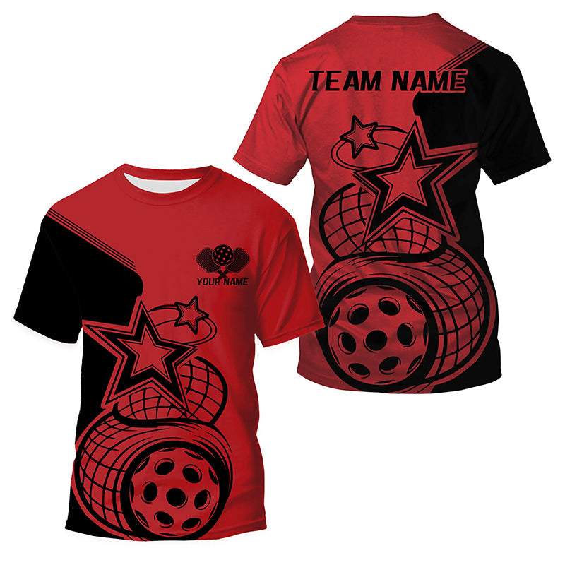 Black And Red Custom Pickleball Star Pickleball Kid T-Shirts, Pickleball Apparel Team Outfits IPHW7833