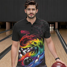 Load image into Gallery viewer, Custom Rainbow Flame Bowling Team Polo Shirts For Men, Colorful Bowling League Shirt IPHW8740