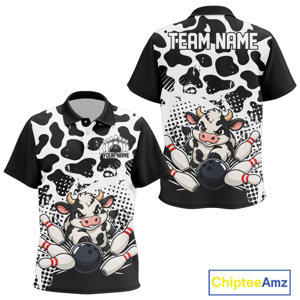 Custom Black And White Cute Funny Cow Kid Polo Bowling Team Shirt Bowler Outfit IPHW12817