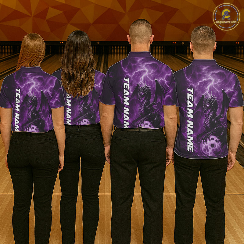 Custom Purple Thunder Lightning Bowling Team Men Polo Shirt, Dragon Bowling Jerseys IPHW10197