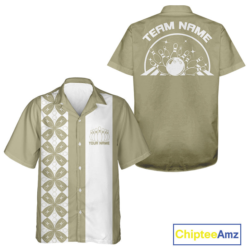 Custom Retro Style Bowling Button Up Shirt, Vintage Bowling Hawaiian Team Shirt IPHW10079