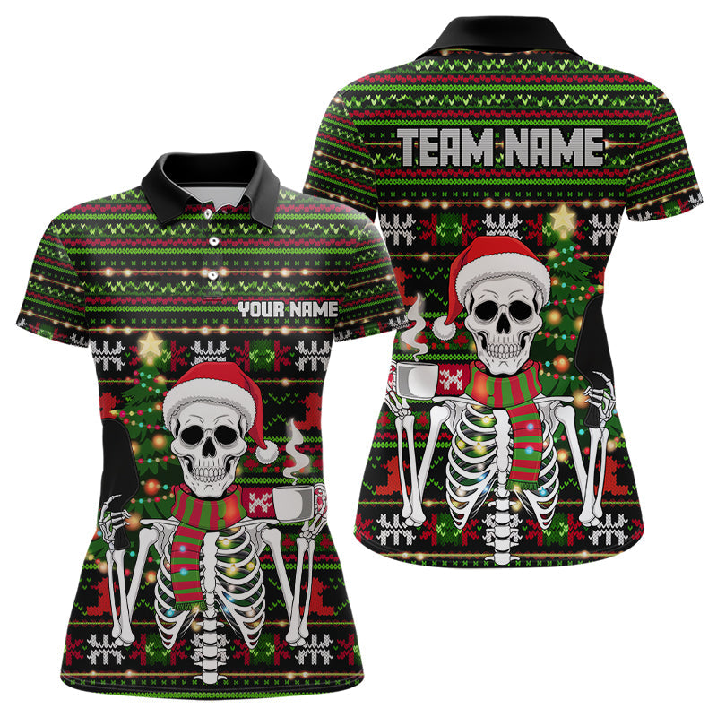 Custom Ugly Sweater Pattern Skull Christmas Pickleball Polo Shirts For Women IPHW8085