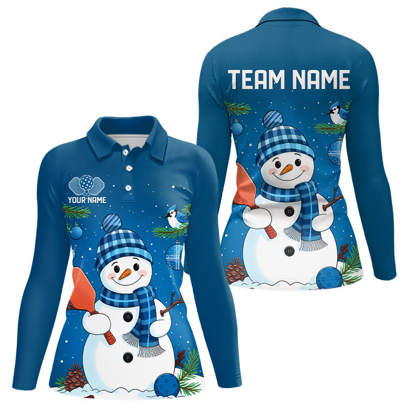 Custom Christmas Snowman Ladies Pickleball Long Sleeve Polo Shirts, Pickleball Team Shirt IPHW8091