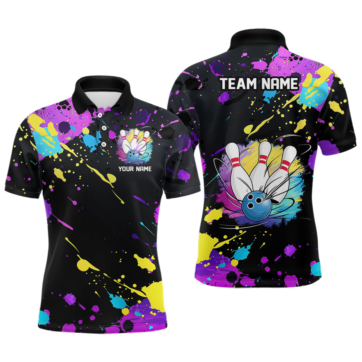 Colorful Bowling Polo Shirts For Men, Personalized Bowling Team Shirts Outfit IPHW6787