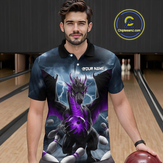 Custom Purple Dragon Bowling Men Polo Shirts, Dragon Bowling Team Tournament Outfit IPHW9107