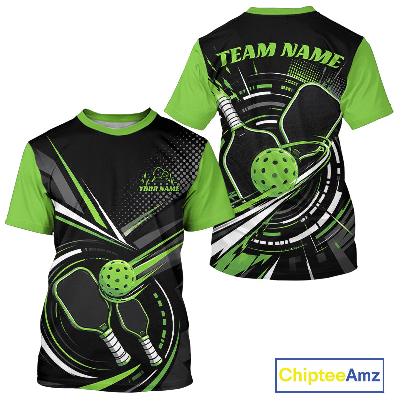 Custom Black And Green Pickleball Ball And Paddles Pickleball Men T-Shirts IPHW11895