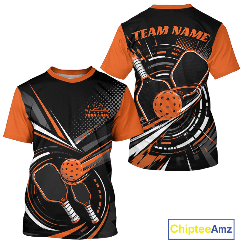 Custom Black And Orange Pickleball Ball And Paddles Pickleball Men T-Shirts IPHW11897