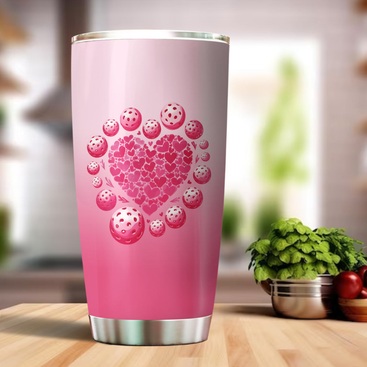 Custom Pink Heart Pickleball Tumbler Cup For Men And Women, Valentines Pickleball Couple IPHW8193