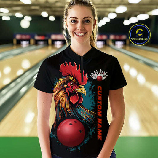 Custom Chicken Bowling Shirts Women Bowling Quarter-Zip Shirts Team Bowling League Jersey IPHW5290