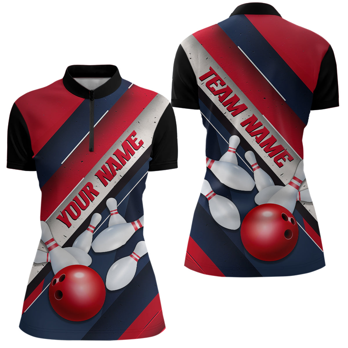 Red, White And Blue Striped Lines Custom Unisex Bowling Team Shirts, Patriotic Bowling Jerseys IPHW6672