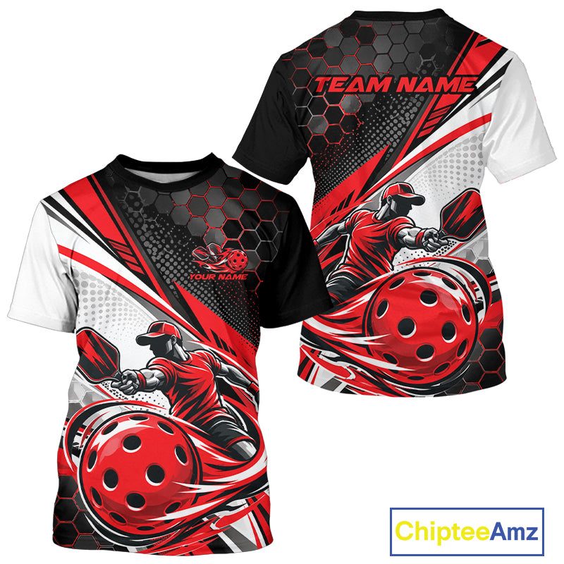 Custom Red Energy Pickleballer Men T-Shirts, Pickleball Tournament Team Uniform IPHW12757