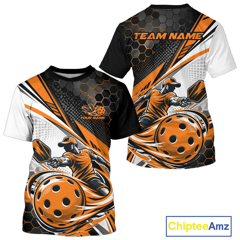 Custom Orange Energy Pickleballer Men T-Shirts, Pickleball Tournament Team Uniform IPHW12758
