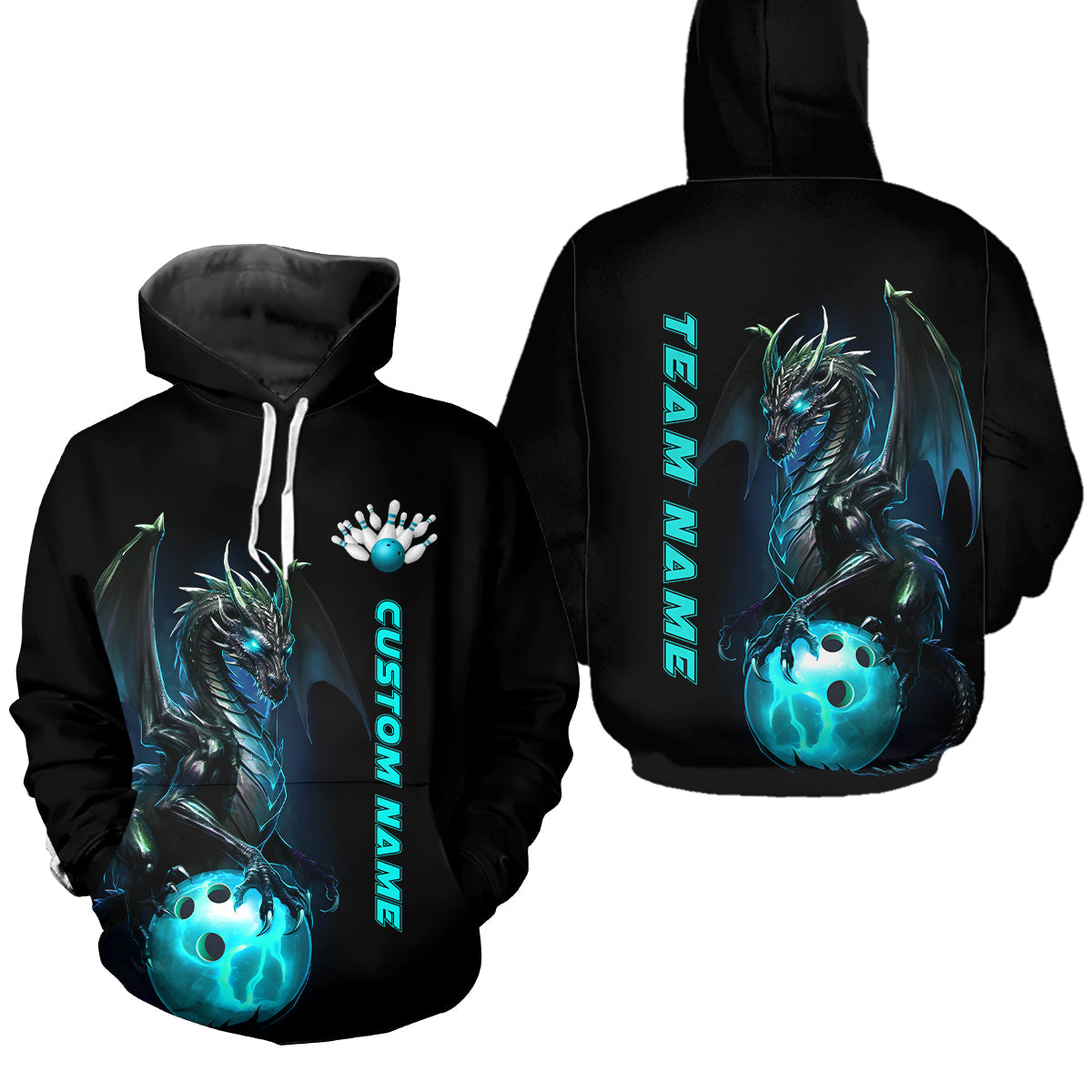 Custom Men And Women Bowling Hoodie Shirts Blue Dragon Bowling Team Jerseys Bowling League Shirts Outfits IPHW5351