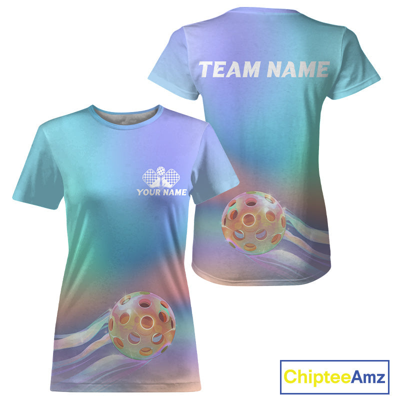 Custom Holographic Gradient Pickleball T-Shirts For Women, Pickleball Tournament IPHW9434