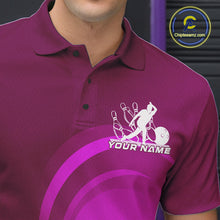 Load image into Gallery viewer, Custom Purple Bowling Team Polo Shirts For Men, Bowling Tournament Bowling League Shirt IPHW9237