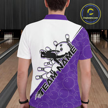 Load image into Gallery viewer, Cusom Purple Strike Bowling Team Polo Shirts For Men, Bowling League Shirt Bowlers Outfit IPHW9262