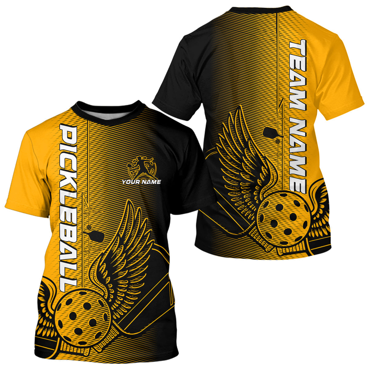 Custom Yellow Pickleball Wings Jerseys Outdoor Pickleball T-Shirts Team For Men IPHW9308