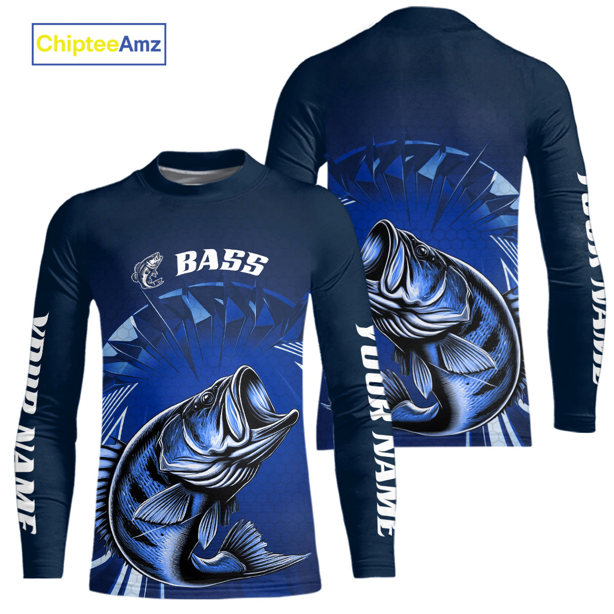 Custom Largemouth Bass Blue Kid Long Sleeve Tournament Fishing Shirts, Bass Fishing Jerseys IPHW9178