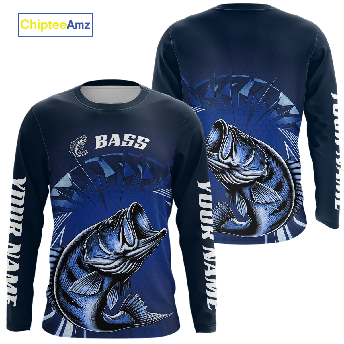 Custom Largemouth Bass Blue Long Sleeve Tournament Fishing Shirts, Bass Fishing Jerseys IPHW9178