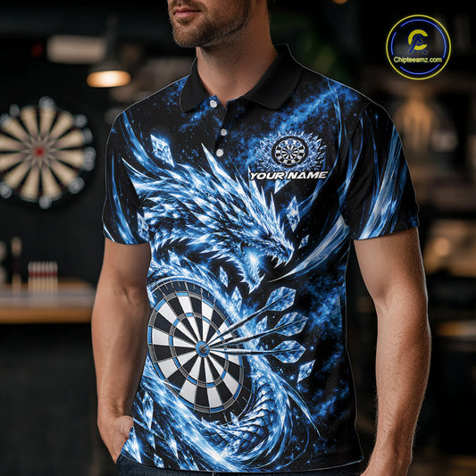 Custom Icy Blue Cyrstal Ice Dragon Dart Team Polo Shirt For Men, Dart Player Jersey IPHW12455