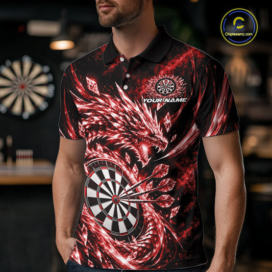 Custom Icy Red Cyrstal Ice Dragon Dart Team Polo Shirt For Men, Dart Player Jersey IPHW12457