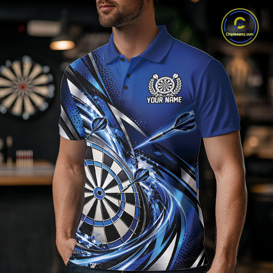 Custom Blue Dart Polo Shirt For Men, Dart Tournament Shirt Dart Team Jersey IPHW12553