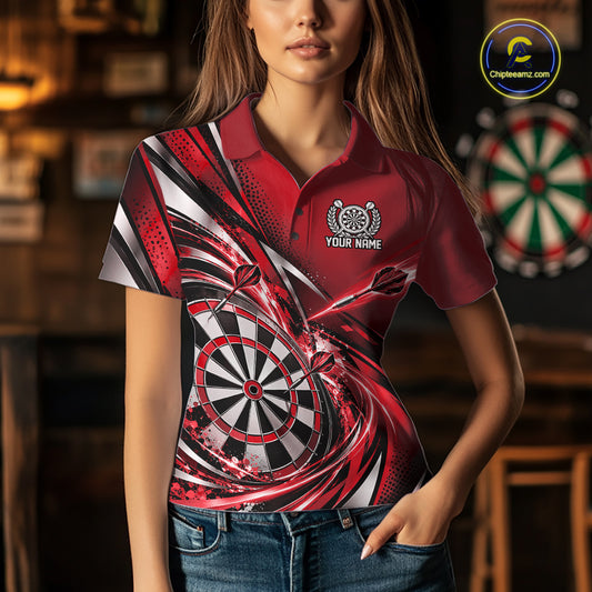 Custom Red Dart Polo Shirt For Women, Dart Tournament Shirt Dart Team Jersey IPHW12554
