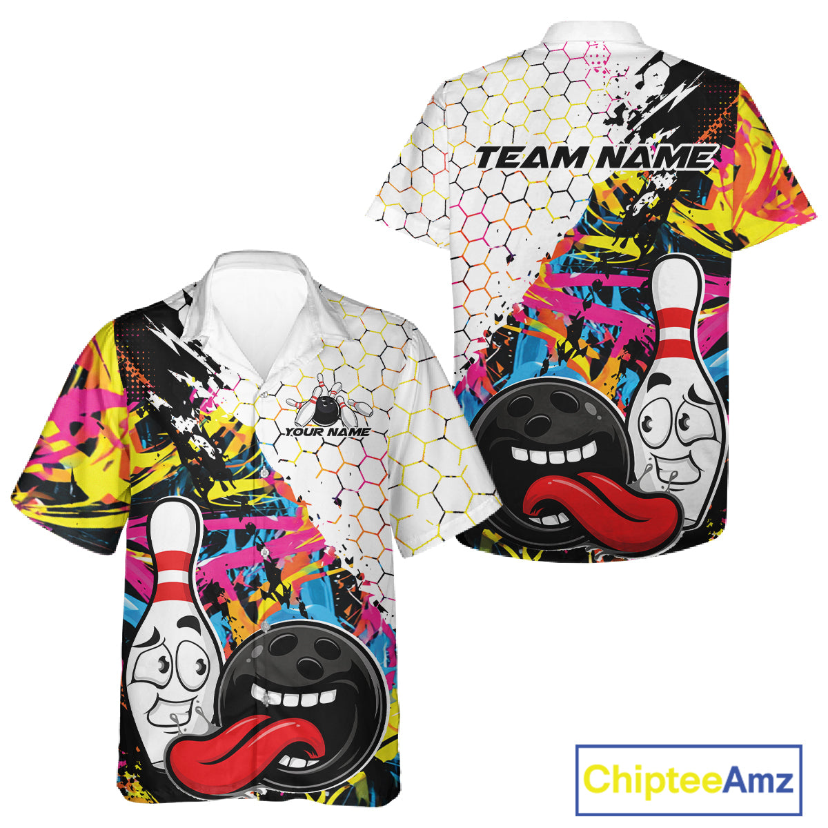 Funny Bowling Ball And Pin Custom Colorful Bowling Men And Women Button Up Shirt Jersey Bowler Gift IPHW12269