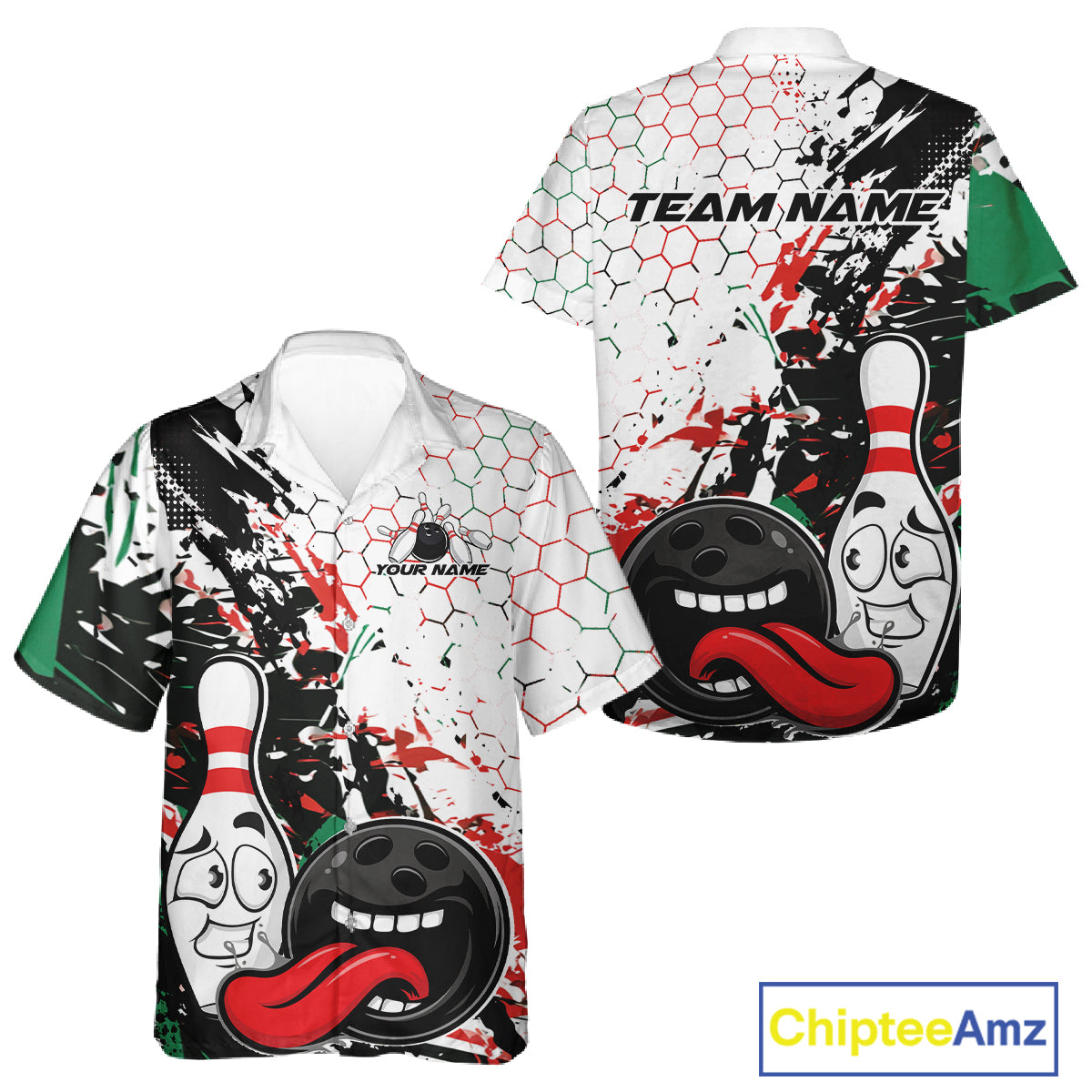 Custom Black, Red And Green Funny Bowling Men And Women Button Up Shirt, Bowling Jersey Bowler Gift IPHW12271