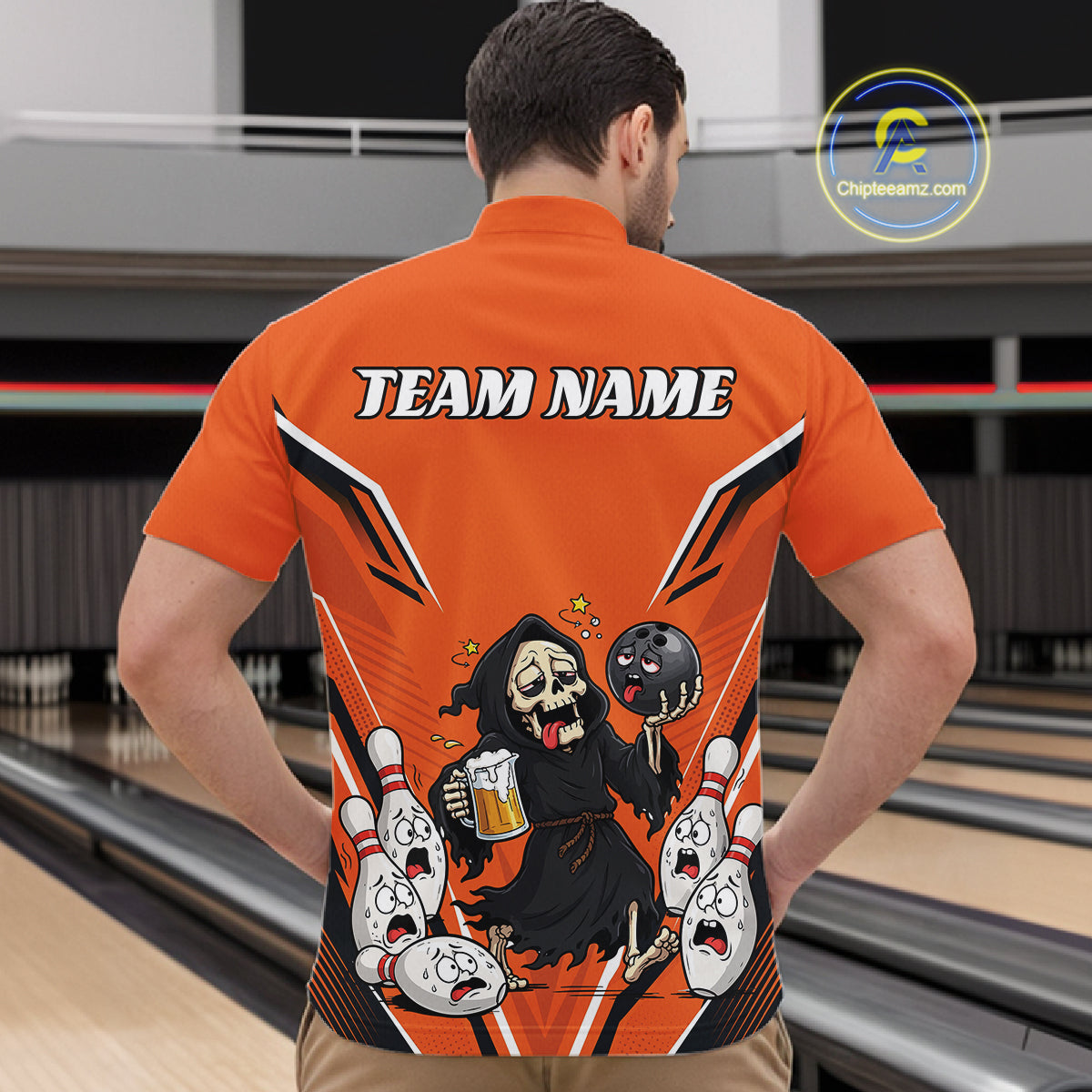 Close-up fabric detail of lightweight 100% polyester quick-dry bowling shirt