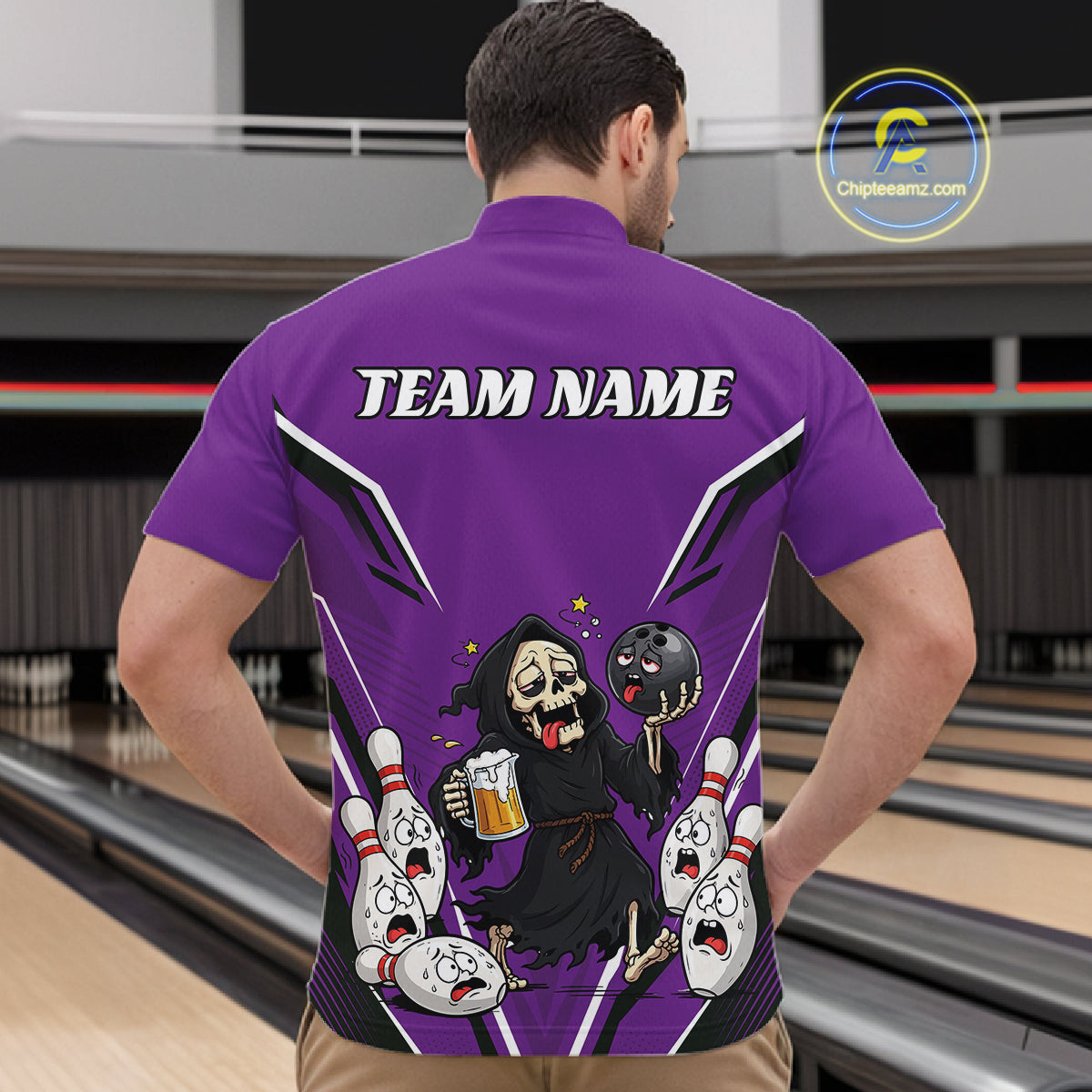 Close-up fabric detail of lightweight 100% polyester quick-dry bowling shirt