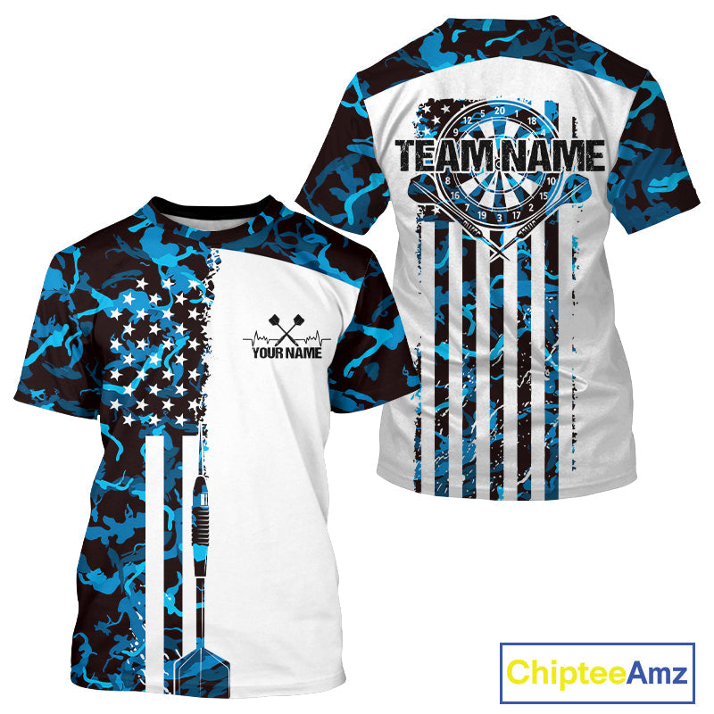 Custom Blue Military Camo Patriotic Dart Men T-Shirts , US Flag Dart Team IPHW9954