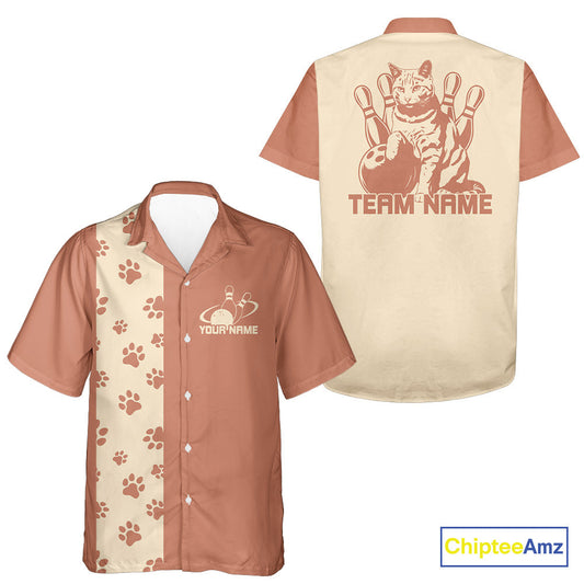 Custom Retro 50S Cat Bowling Button Up Shirt Men And Women, Vintage Cat Bowling Shirt IPHW10100