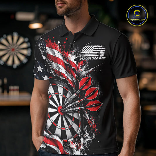 Custom Patriotic Bullseye Dart Men Polo Shirt, American Flag Dart Team Jersey IPHW12535