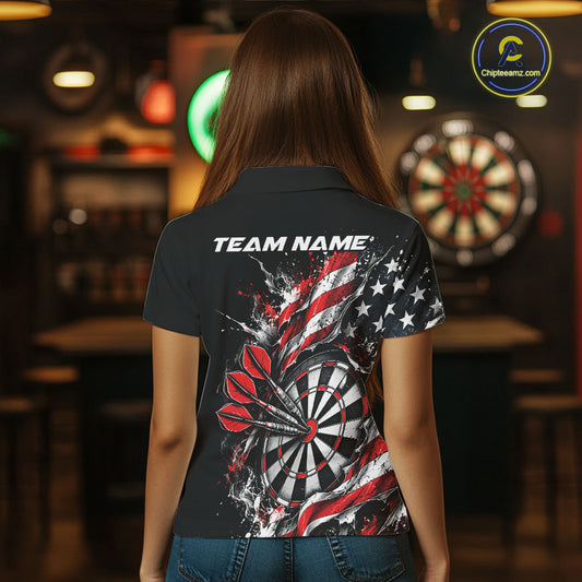 Custom Patriotic Bullseye Dart Women Polo Shirt, American Flag Dart Team Jersey IPHW12535