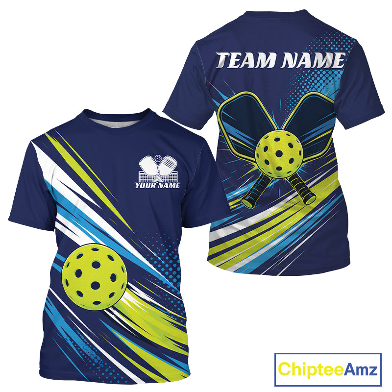 Custom Blue And Green Pickleball Men T-Shirts, Pickleball Tournament Team IPHW11889