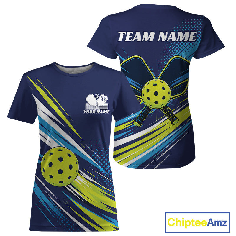 Custom Blue And Green Pickleball Women T-Shirts, Pickleball Tournament Team IPHW11889