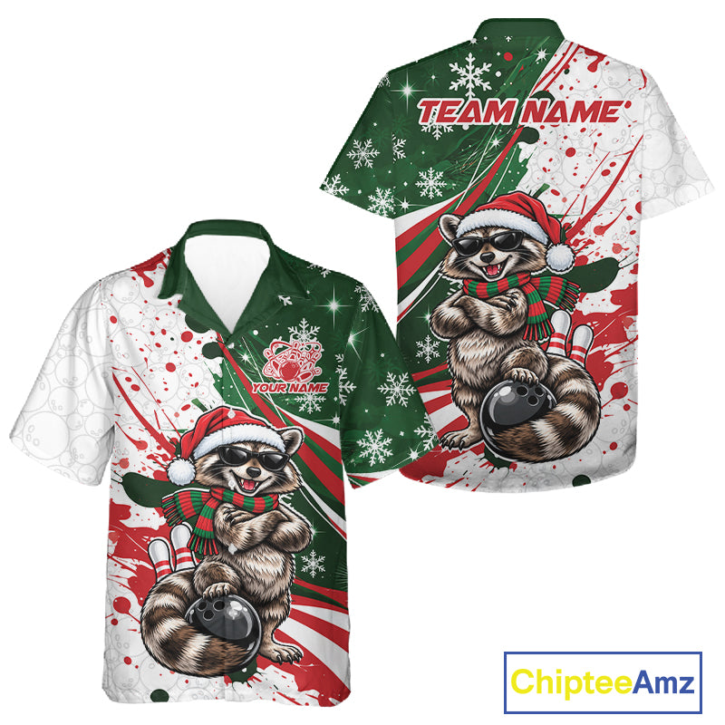Custom Funny Christmas Raccoon Bowling Men And Women Button Up Shirt, Xmas Bowler Gift IPHW12267