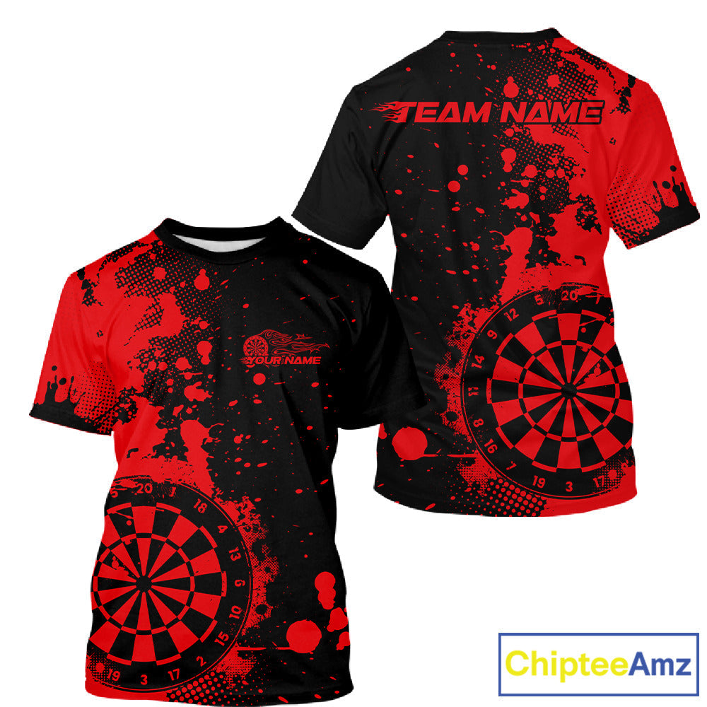 Custom Black And Red Splatter Dartboard Dart T-Shirts For Men, Grunge Dart Team Jerseys IPHW9956