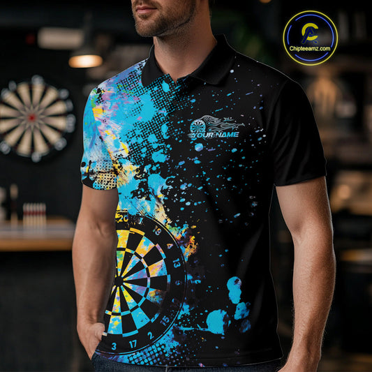 Custom Colorful Splatter Dartboard Dart Polo Shirt For Men, Grunge Dart Team Jerseys IPHW9959