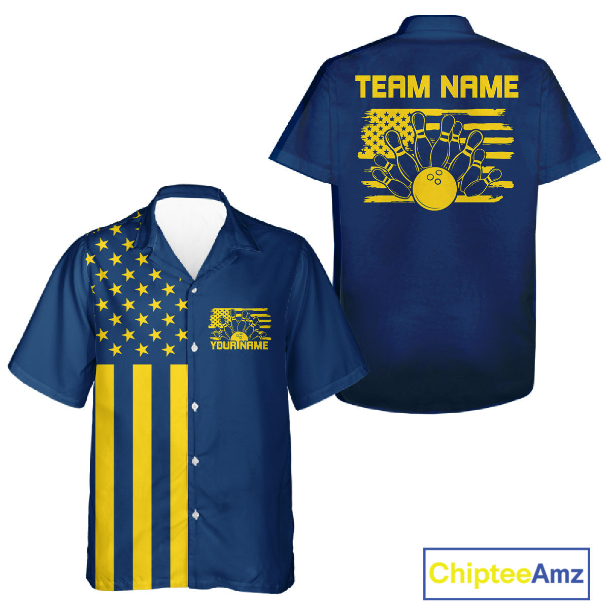 Custom Vintage US Flag Patriotic Bowling Button Up Team Shirt For Men And Women IPHW10086