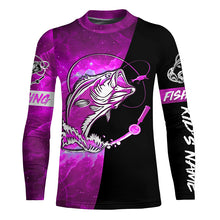 Load image into Gallery viewer, Bass Fishing tattoo pink galaxy black Custom name performance UV protection long sleeve fishing shirts NQS5399