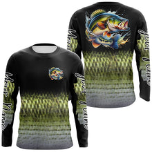 Load image into Gallery viewer, Largemouth Bass fishing Custom sun protection black long sleeve fishing shirts, Bass scales jerseys NQS4130