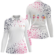 Load image into Gallery viewer, Funny flamingo golf shirt women's golf polo custom name leopard white golf outfits for ladies NQS6067