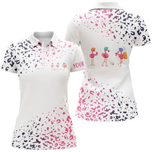 Load image into Gallery viewer, Funny flamingo golf shirt women's golf polo custom name leopard white golf outfits for ladies NQS6067