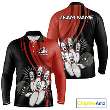 Load image into Gallery viewer, Funny Bowling ball and pins Black and Red Bowling Team Shirts For Men Custom Retro Bowling Jerseys NQS10225
