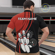 Load image into Gallery viewer, Funny Bowling ball and pins Black and Red Bowling Team Shirts For Men Custom Retro Bowling Jerseys NQS10225