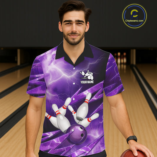 Purple Storm Lightning Thunder Bowling Button-up Shirt Custom Hawaiian Bowling Team Jersey NQS11720